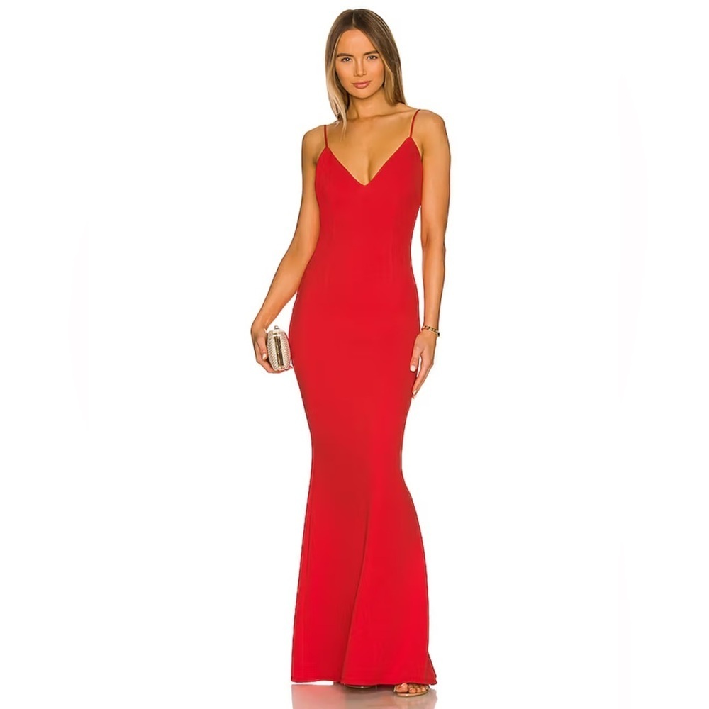 NWT Katie May Bambina Crepe Open Back Sheath Mermaid Gown in Papaya size M